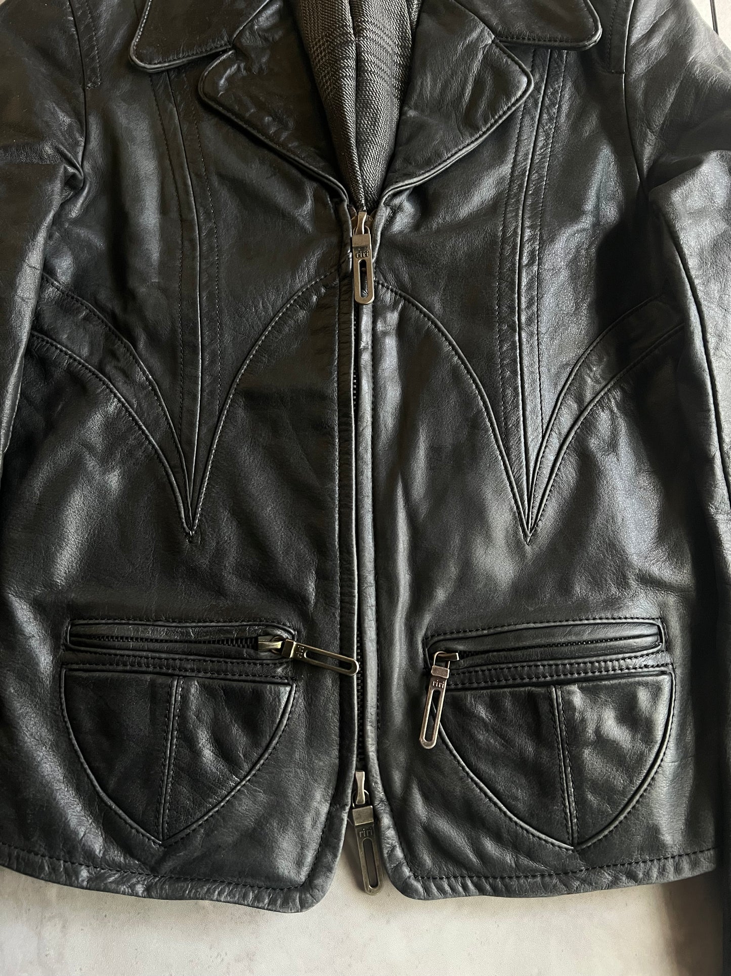 Galaabend Half Zip Cropped Blazer Leather Jacket