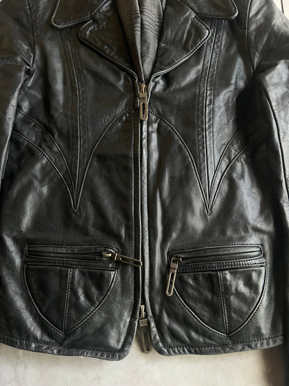 Galaabend Half Zip Cropped Blazer Leather Jacket