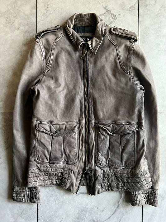 N.B.A Double Zip Military Leather Jacket
