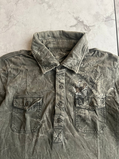 291295 Homme “Transformation” Stone Wash Button Up Polo Tee