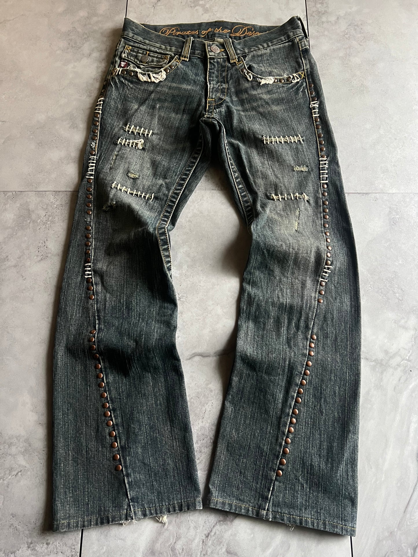 291295 Homme Studded Stitched Spiral Flared Pants