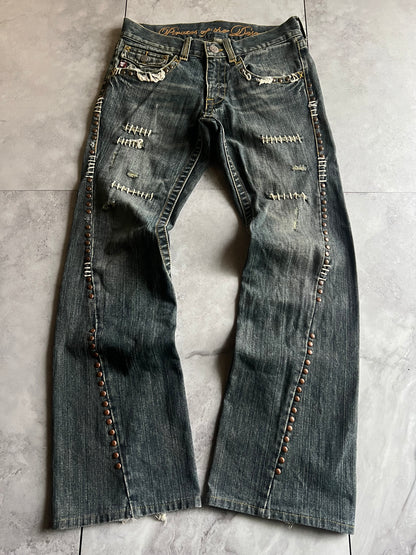 291295 Homme Studded Stitched Spiral Flared Pants