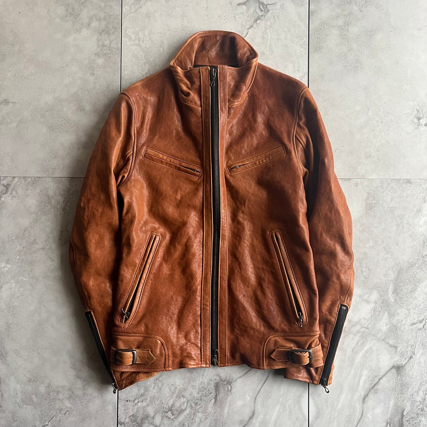 Shellac High Neck Leather Rider Jacket