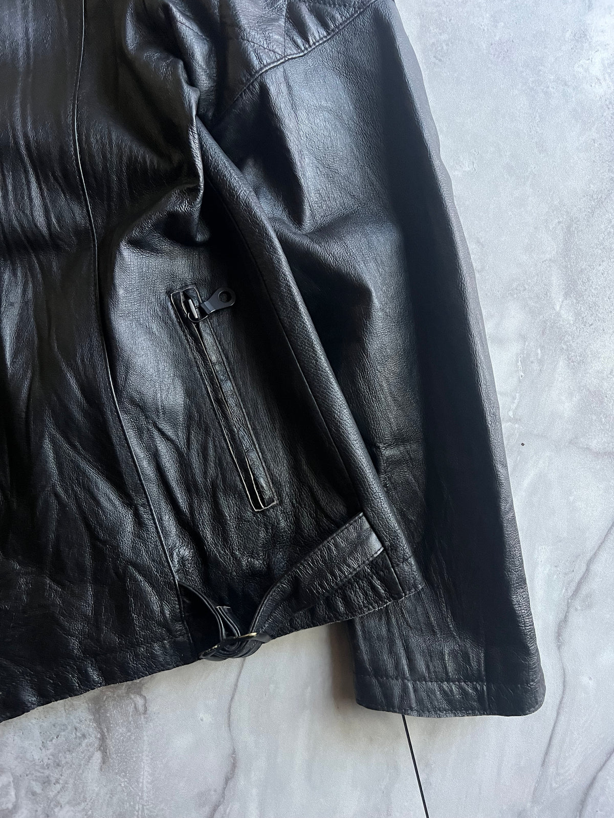 Bark Tannage Leather Quilted Biker Jacket
