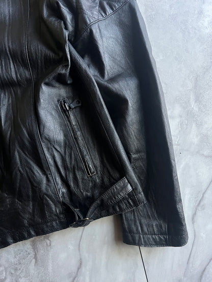 Bark Tannage Leather Quilted Biker Jacket