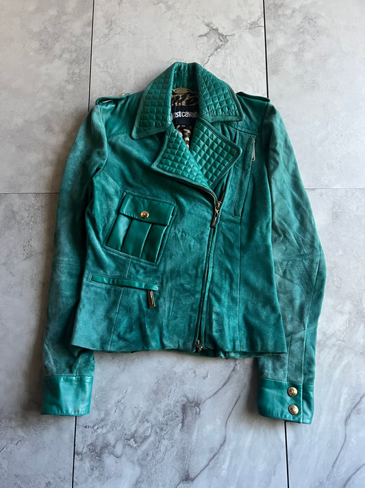 Just Cavalli Suede Quilted Turquoise Leather Jacket