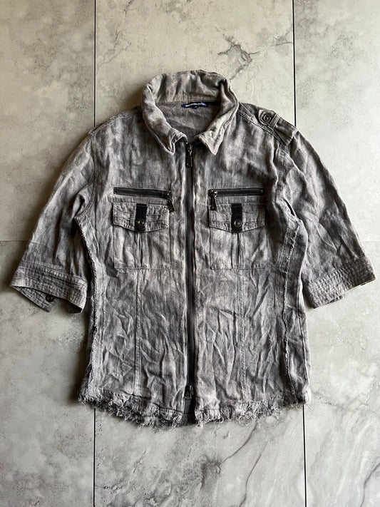 Semantic Design Zip-Up Military Grey Wash Shirt