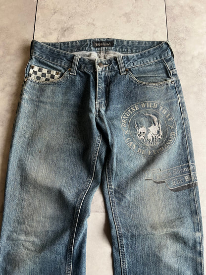 Wild Life Light Wash Checkered Pocket Racer Denim
