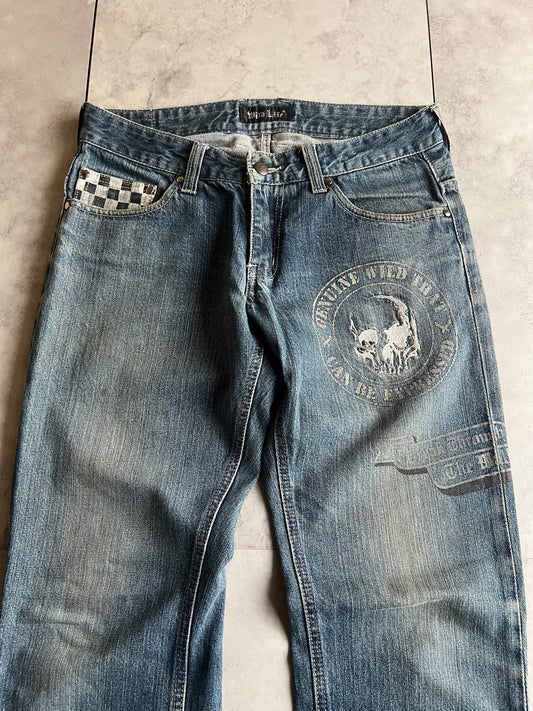 Wild Life Light Wash Checkered Pocket Racer Denim