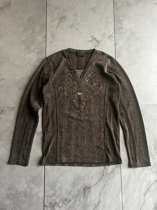 Nicole Club Snakeskin Print Embroidered Long Sleeve