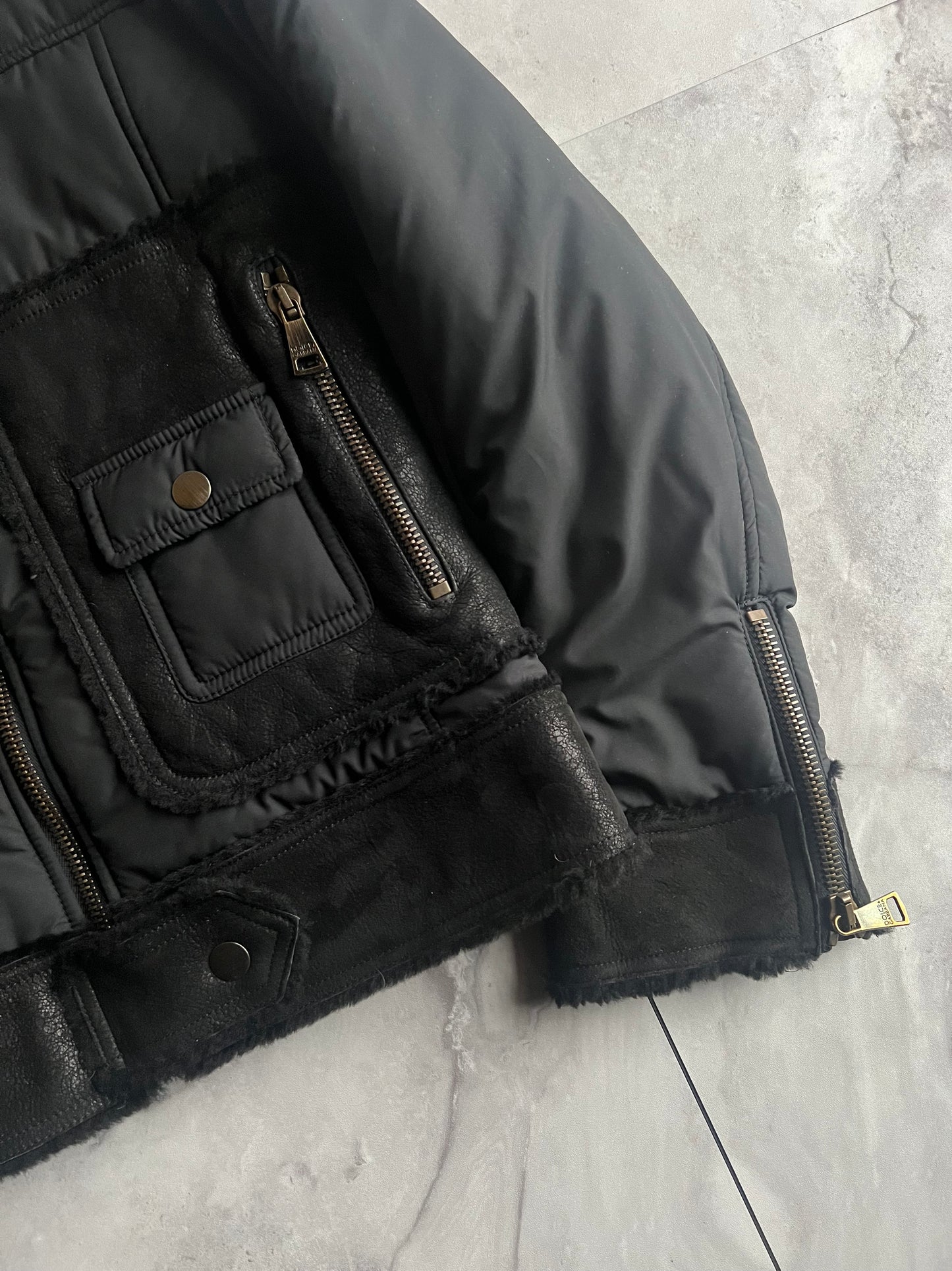 FW2008 Dolce & Gabbana Kalgan Faux Fur Collar Leather Trim Jacket