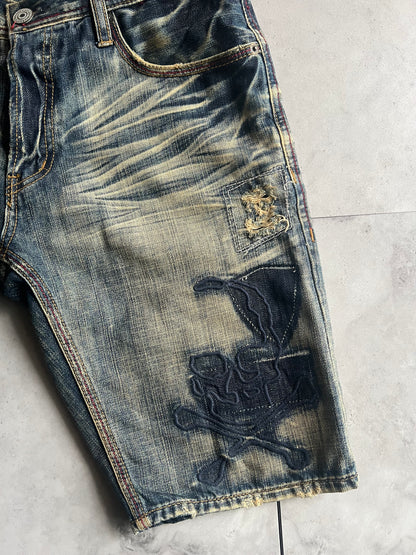 Edge Rupert Skull Embroidered Whisker Wash Shorts