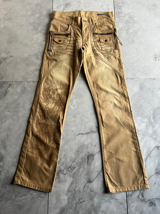 Semantic Design Printed Zipper Tassel Pants