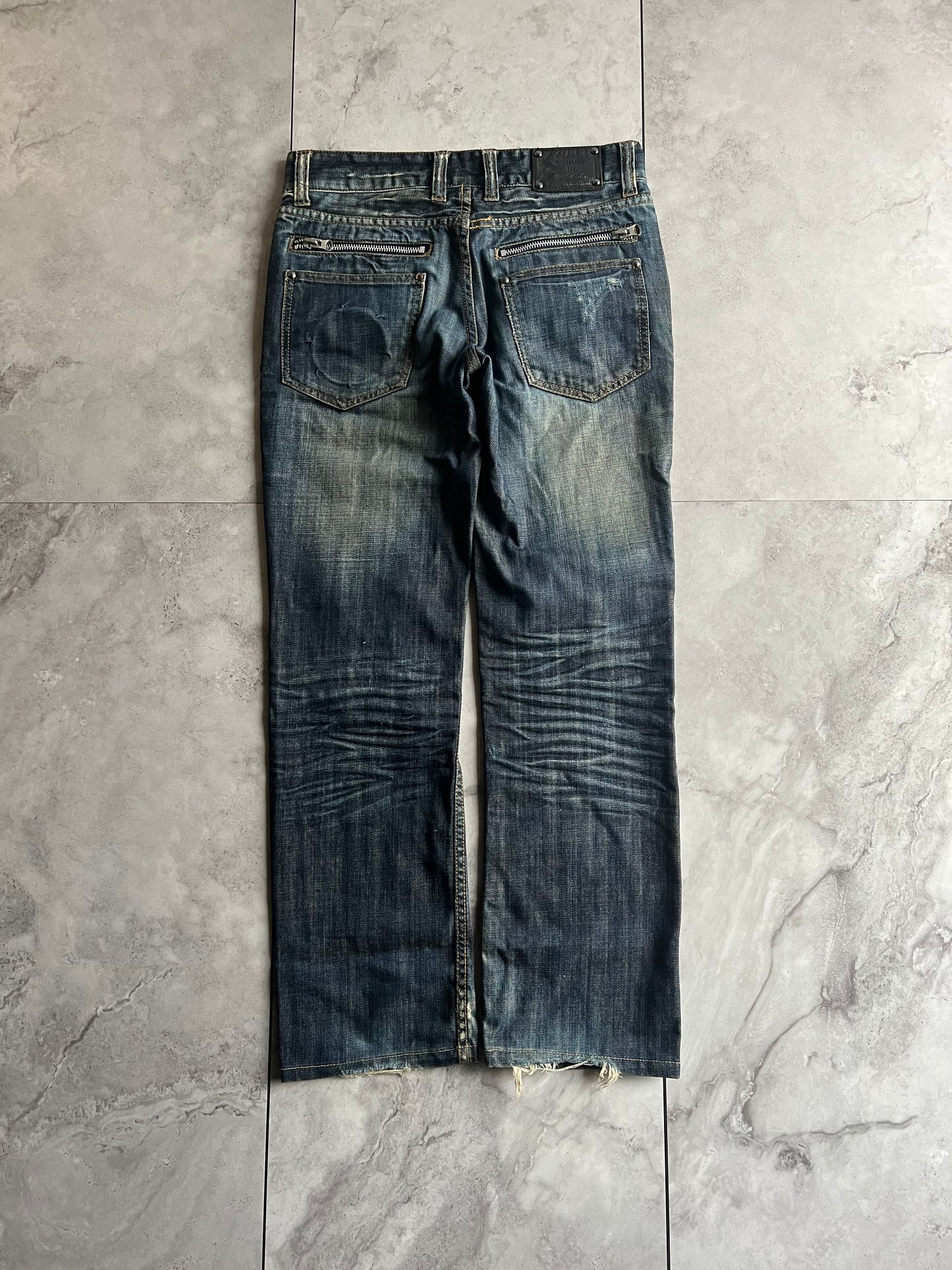 Semantic Design Zipper Pocket Acid Wash Jeans