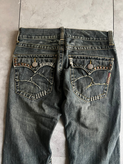 291295 Homme Studded Stitched Spiral Flared Pants