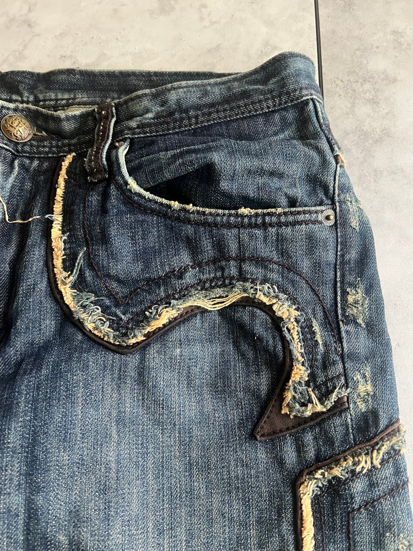 Edge Rupert Sword Studded Leather Distressed Flared Denim