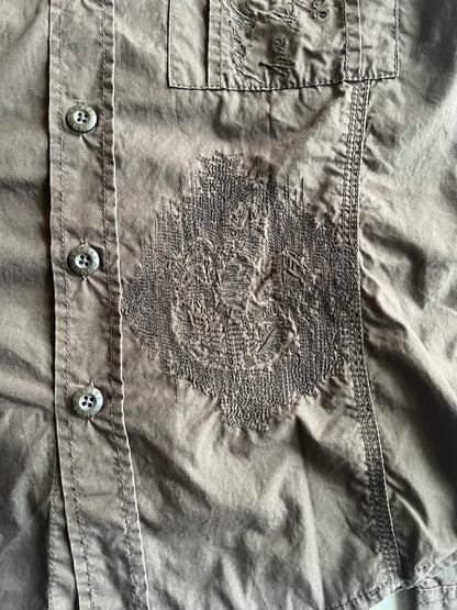 291295 Homme Military Patched Distressed Shirt