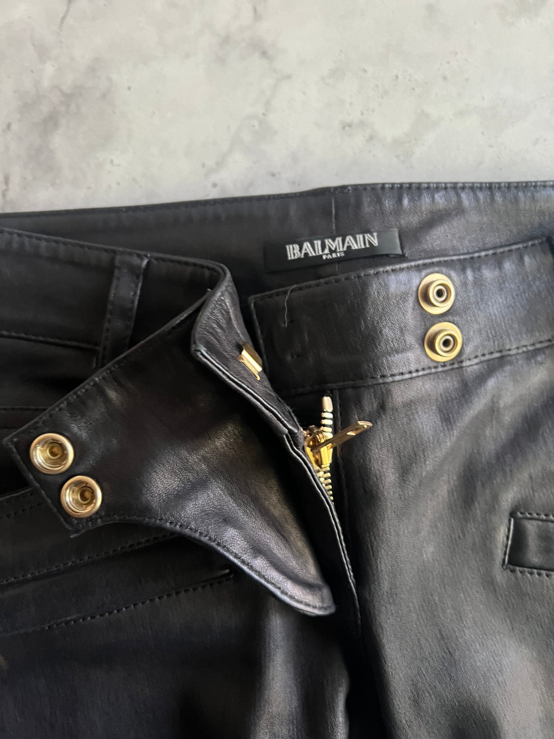 Balmain Leather Skinny Biker Pants