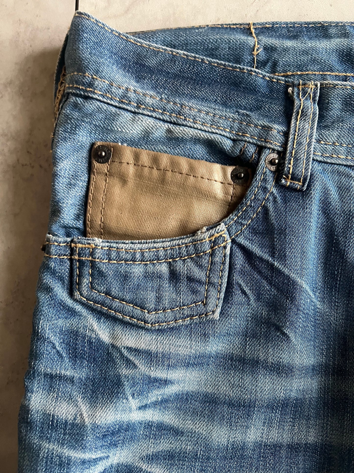 Edge Rupert Leather Pocket Repair Light Wash Denim
