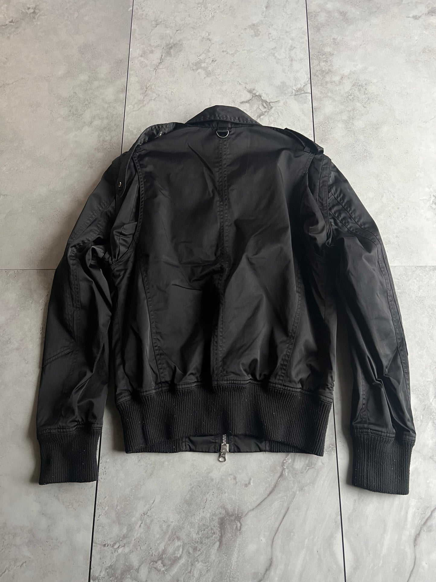 Semantic Design Quilted Horizontal Zipper Bomber Jacket