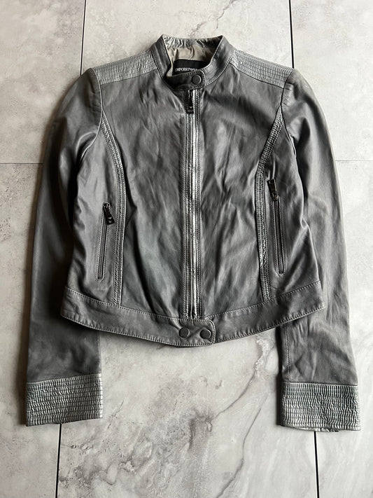 Emporio Armani Grey Leather Rider Jacket