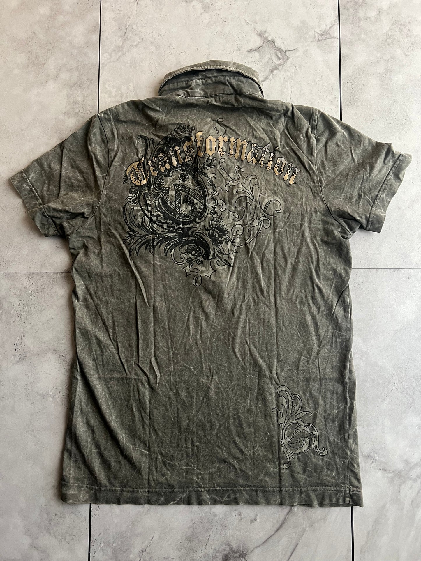 291295 Homme “Transformation” Stone Wash Button Up Polo Tee
