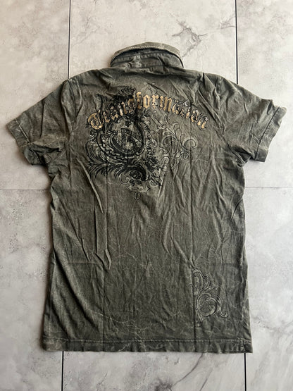 291295 Homme “Transformation” Stone Wash Button Up Polo Tee