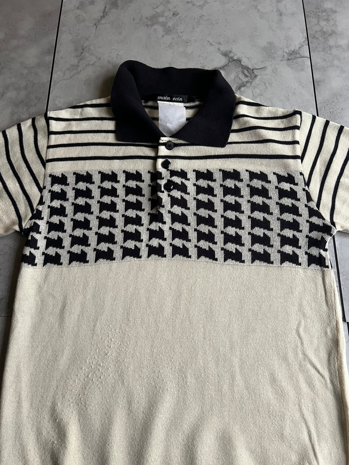 Main Vein Houndstooth Striped Ribbed Polo