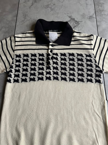 Main Vein Houndstooth Striped Ribbed Polo