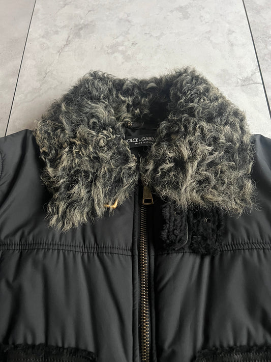 FW2008 Dolce & Gabbana Kalgan Faux Fur Collar Leather Trim Jacket