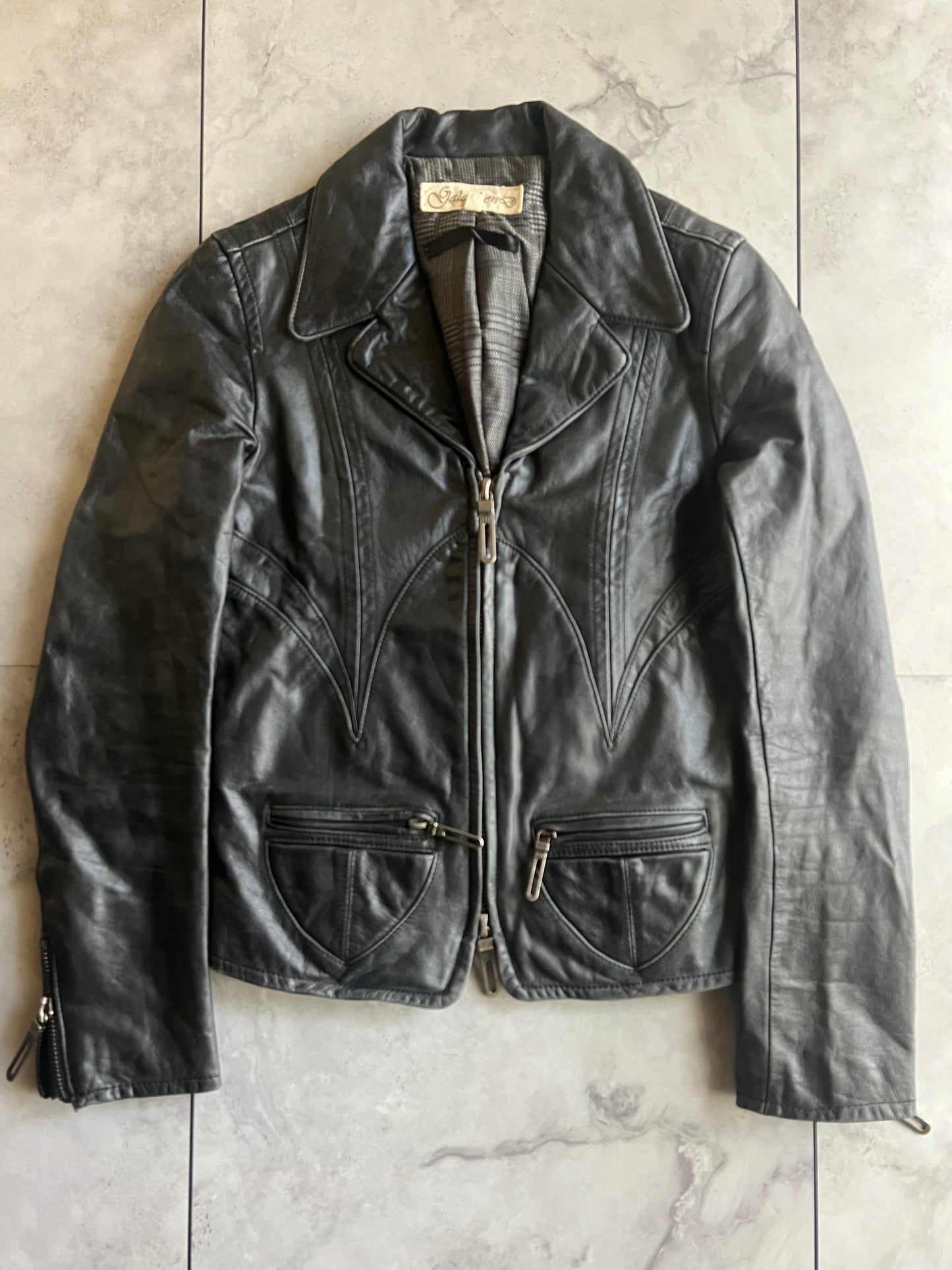Galaabend Half Zip Cropped Blazer Leather Jacket