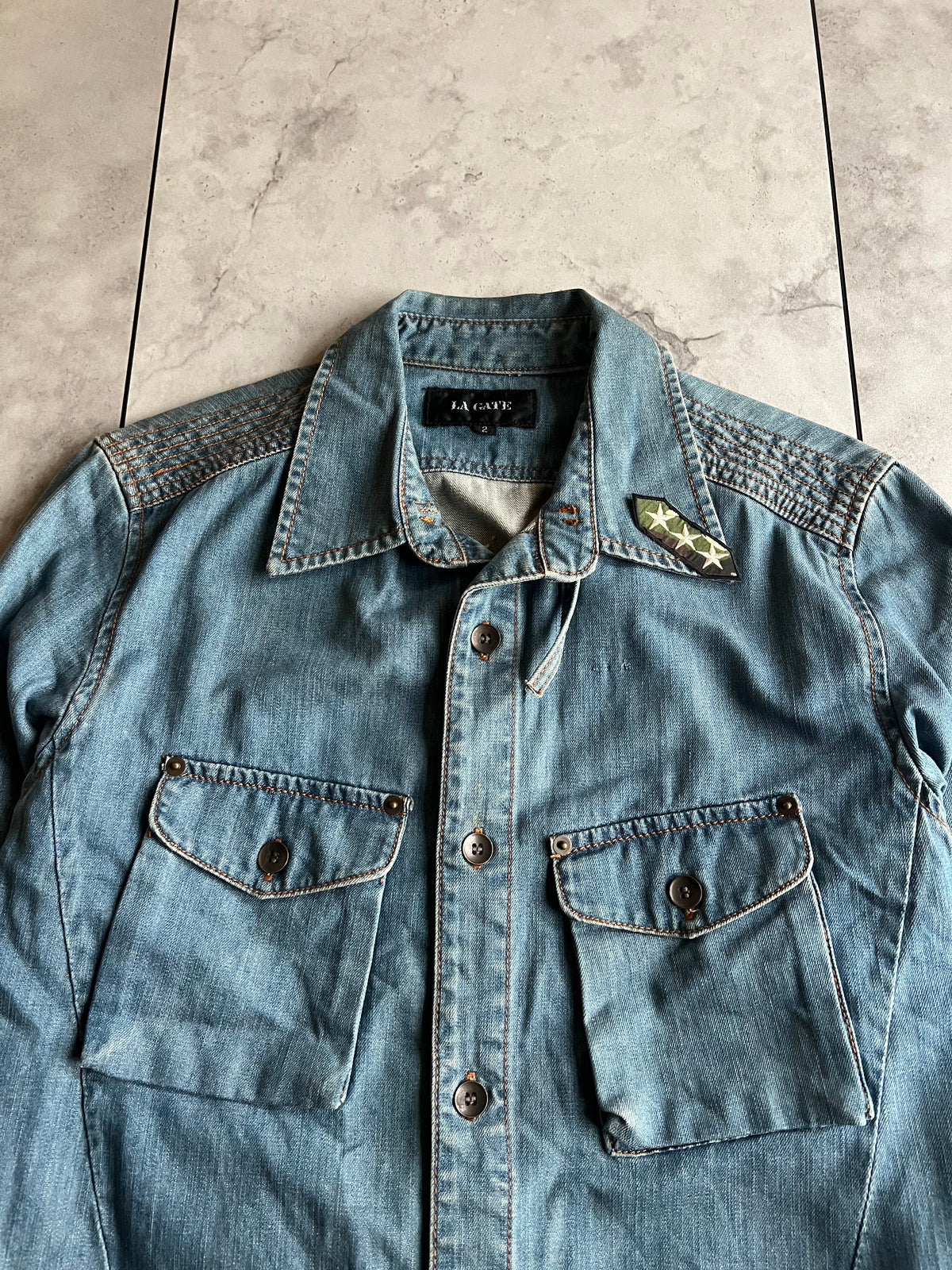 La Gate Military Embroidered Denim Shirt