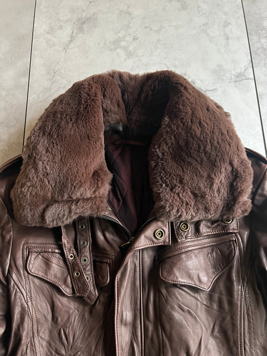 Kyoji Maruyama Fur Collar Wrinkled Leather Aviator Jacket