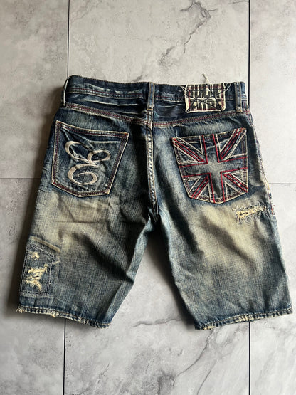Edge Rupert Skull Embroidered Whisker Wash Shorts