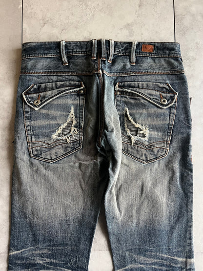Nicole Club Zipper Pocket Tassel Honeycomb Denim