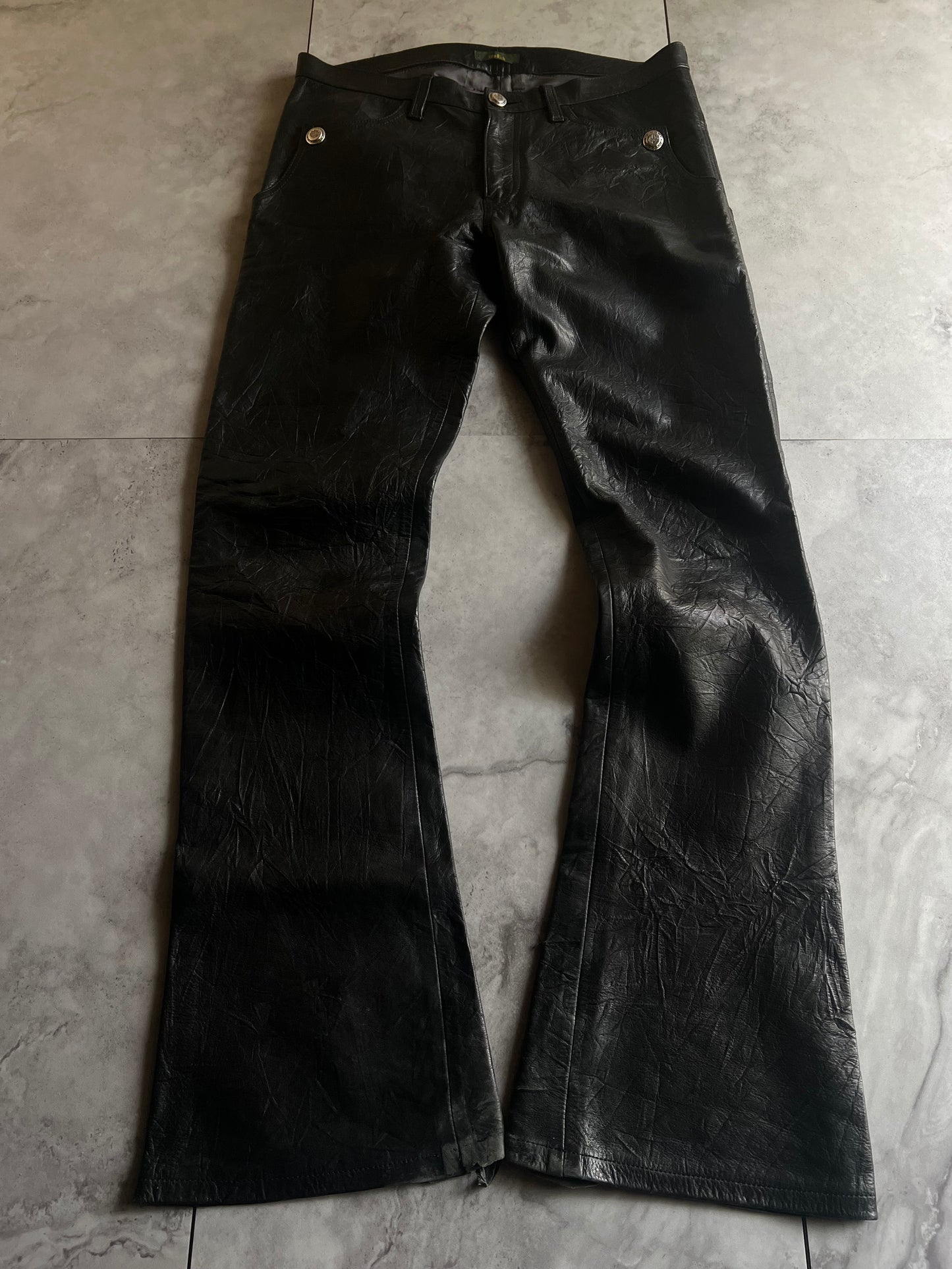 Obelisk Grained Lamb Leather Bootcut Pants