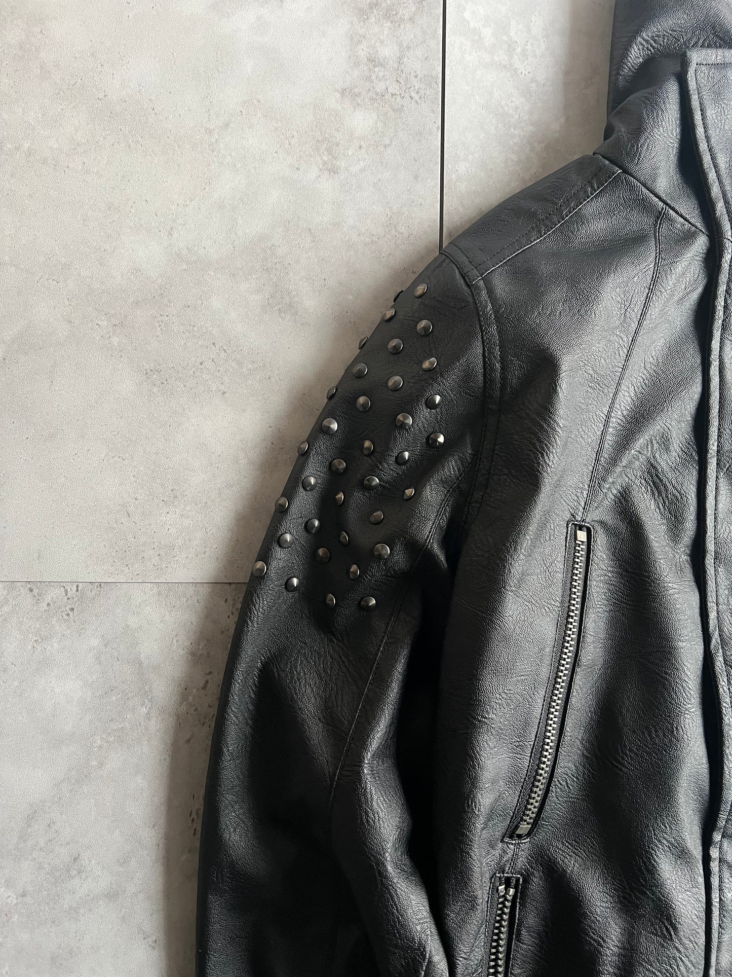 Glad News Studded Arm Leather Jacket