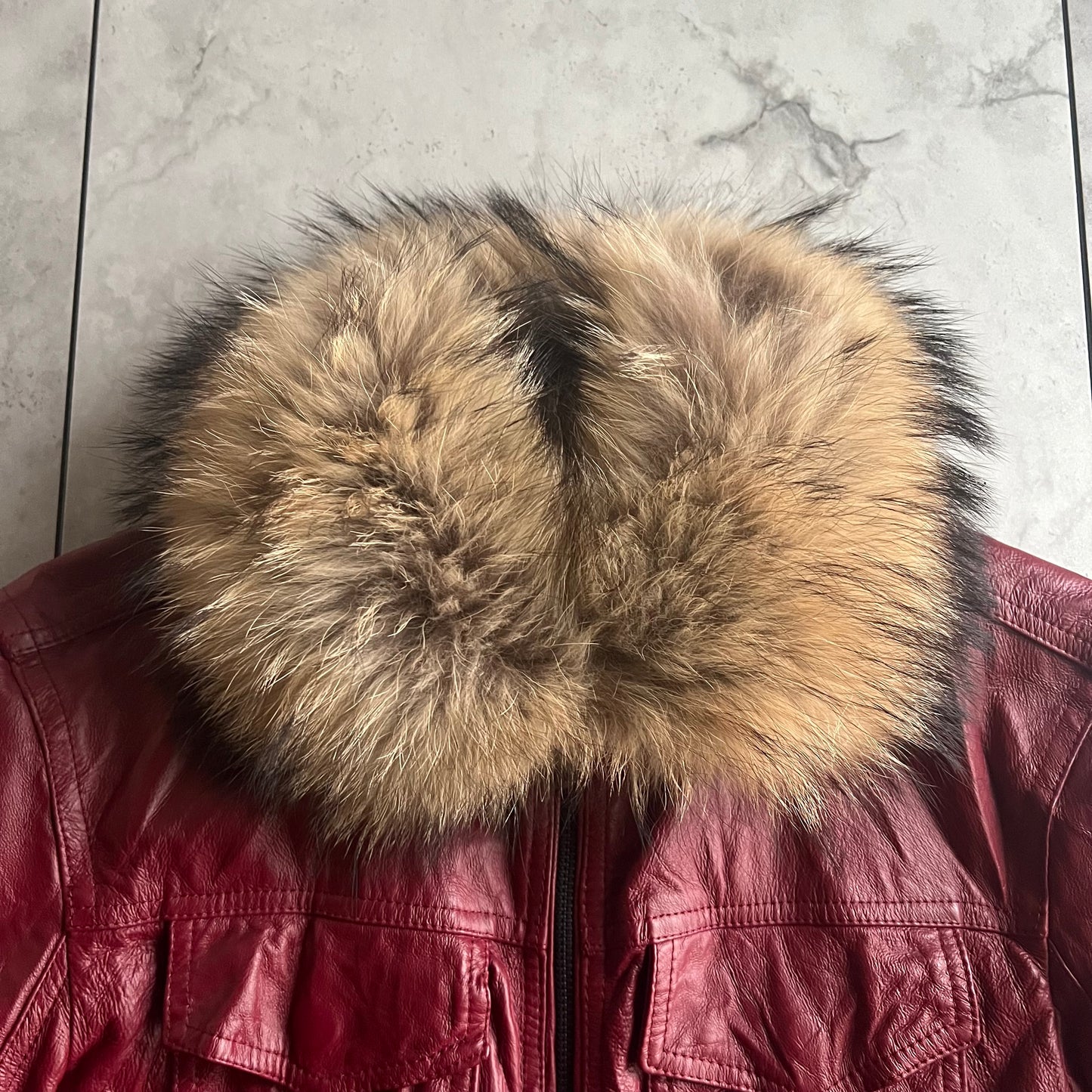 Rattle Trap Fur Collar Red Leather Jacket