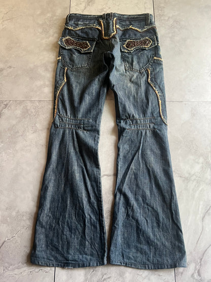 Edge Rupert Sword Studded Leather Distressed Flared Denim