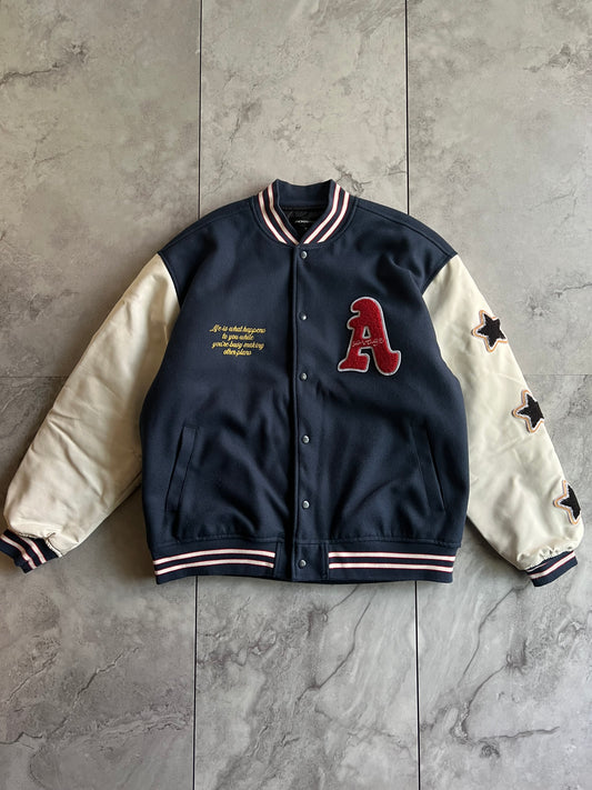 Jackrose Embroidered Leather Sleeve Varsity Jacket