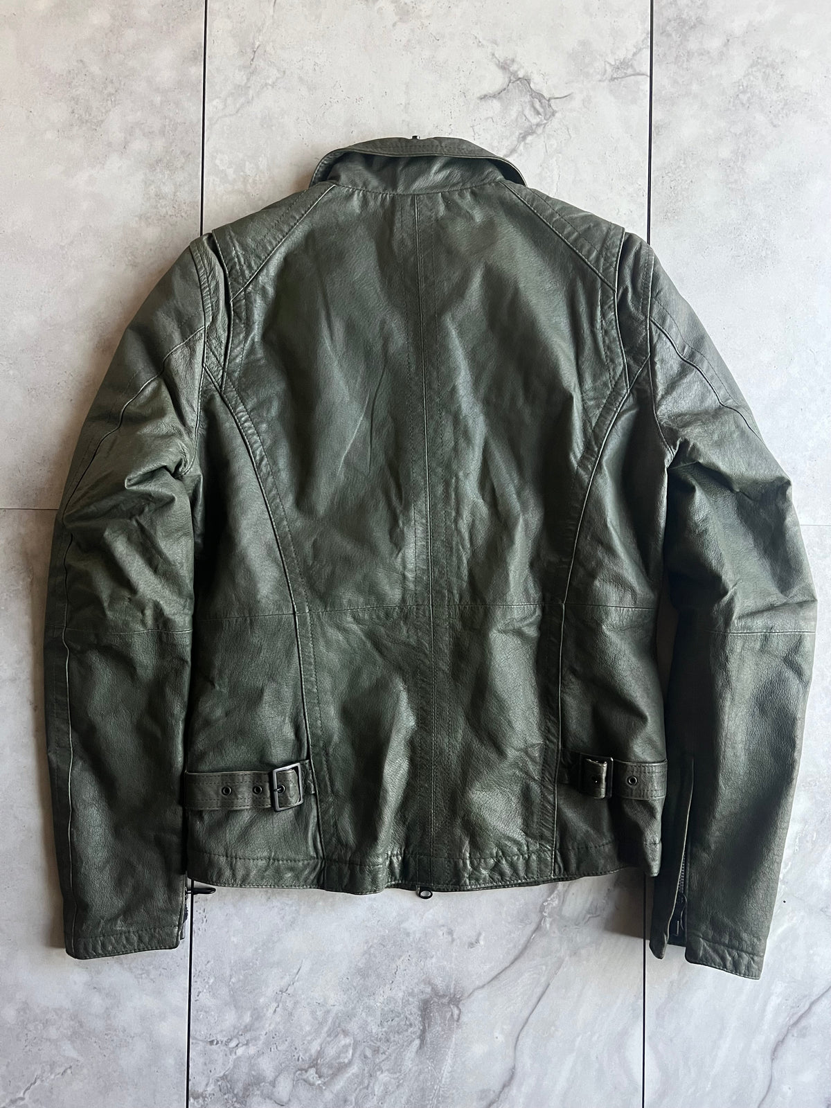 Shellac Green Snap Leather Zip-Up Jacket