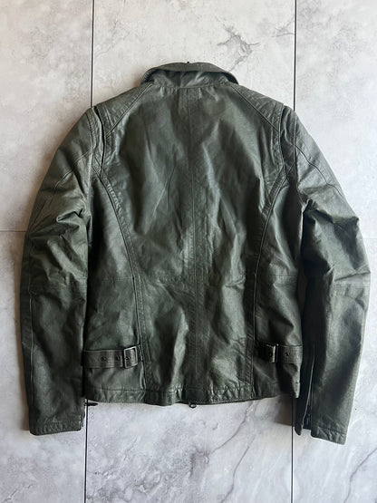 Shellac Green Snap Leather Zip-Up Jacket
