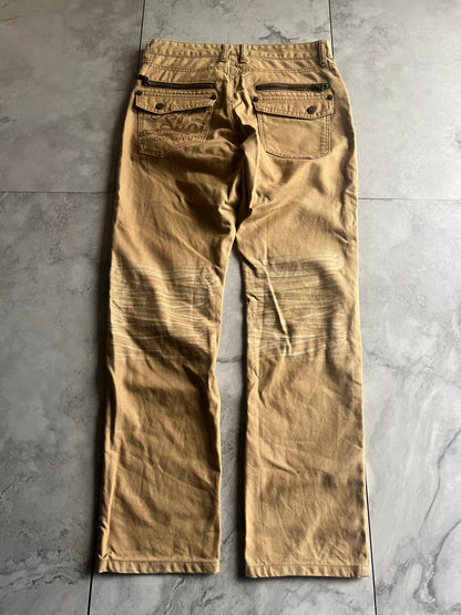 Semantic Design Zipper Pocket Printed Whisker Wash Pants