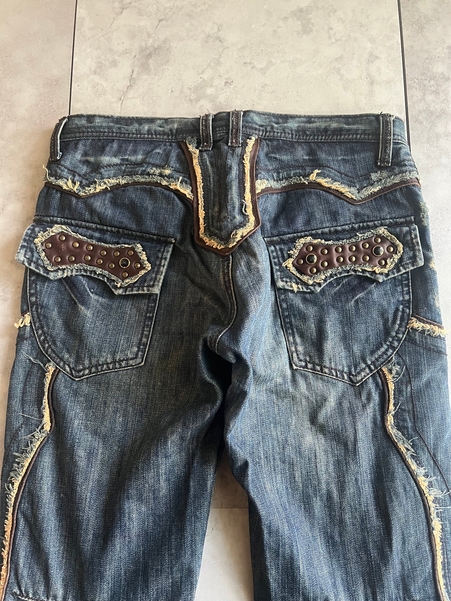 Edge Rupert Sword Studded Leather Distressed Flared Denim
