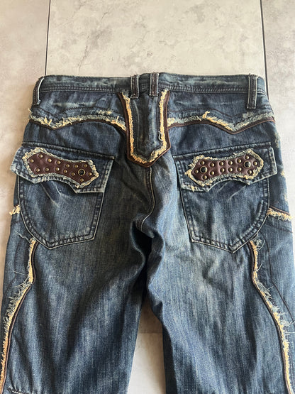 Edge Rupert Sword Studded Leather Distressed Flared Denim
