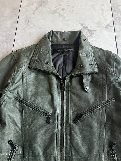 Shellac Green Snap Leather Zip-Up Jacket