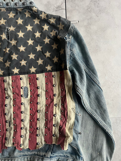 Ralph Denim & Supply Studded American Flag Safety Pin Denim Jacket