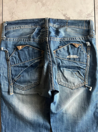 Edge Rupert Leather Pocket Repair Light Wash Denim