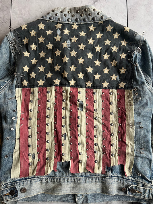 Ralph Lauren Denim&Supply Studded American Flag Safety Pin Denim Jacket