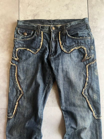 Edge Rupert Sword Studded Leather Distressed Flared Denim